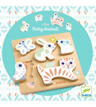 Puzzle din lemn BabyAnimali, Djeco - Puzzle lemn
