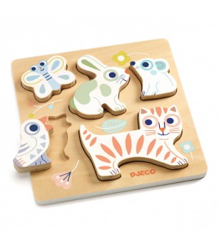 Puzzle din lemn BabyAnimali, Djeco - Puzzle lemn