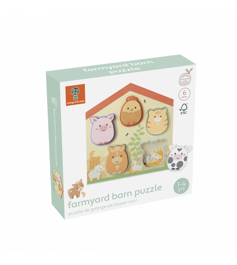 Puzzle lemn animale de ferma, Orange Tree Toys - Puzzle incastru