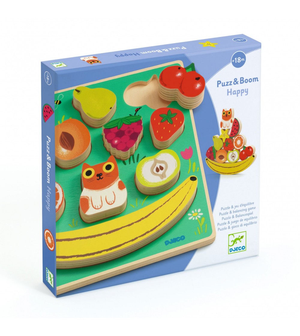 Puzzle si joc de echilibru Fructe, Djeco - Jucării de lemn si Montessori