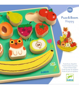 Puzzle si joc de echilibru Fructe, Djeco - Jucării de lemn si Montessori