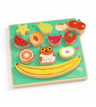 Puzzle si joc de echilibru Fructe, Djeco - Jucării de lemn si Montessori