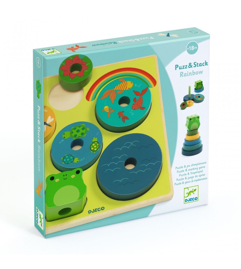 Puzzle si joc din lemn de stivuit, Djeco - Jucării de lemn si Montessori Puzzle si joc din lemn de stivuit, Djeco - Jucării de lemn si Montessori