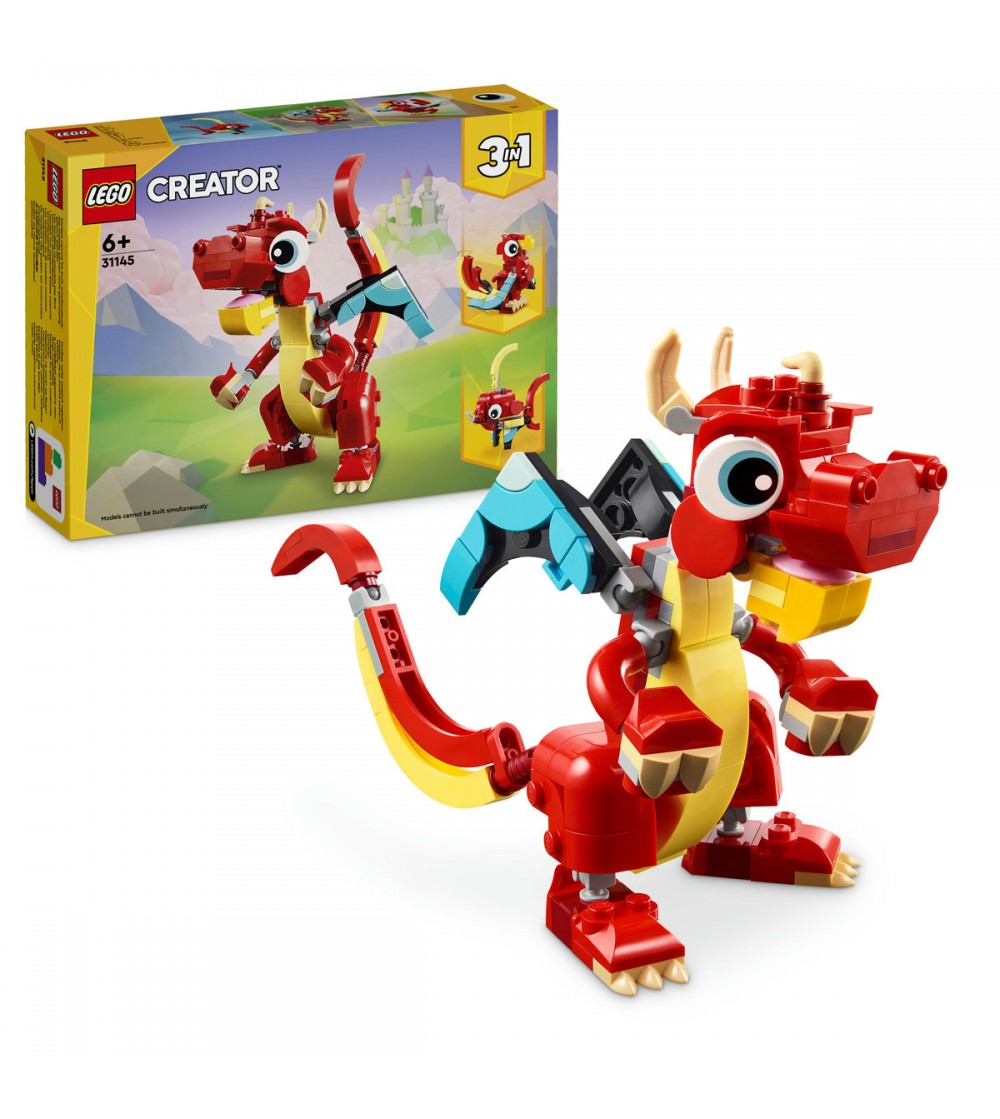 LEGO Creator: Dragon rosu - 31145, 149 piese, 6 + ani - LEGO Creator