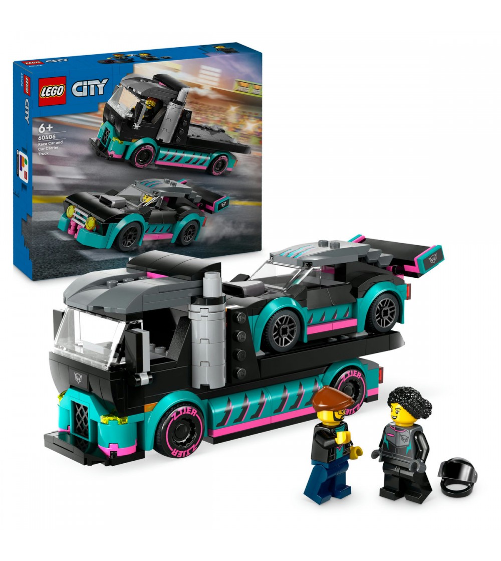 LEGO City: Masina de curse si camion transportator - 60406, 328 piese, 6 + ani - LEGO City LEGO City: Masina de curse si camion transportator - 60406, 328 piese, 6 + ani - LEGO City