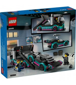 LEGO City: Masina de curse si camion transportator - 60406, 328 piese, 6 + ani - LEGO City LEGO City: Masina de curse si camion transportator - 60406, 328 piese, 6 + ani - LEGO City