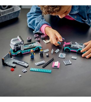 LEGO City: Masina de curse si camion transportator - 60406, 328 piese, 6 + ani - LEGO City LEGO City: Masina de curse si camion transportator - 60406, 328 piese, 6 + ani - LEGO City