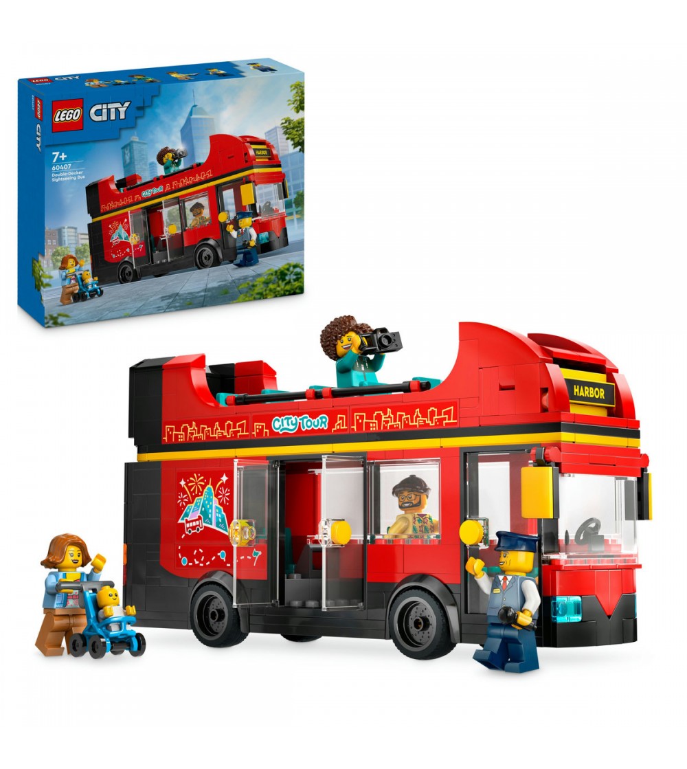 LEGO City: Autobuz turistic rosu cu etaj - 60407, 384 piese, 7 + ani - LEGO City