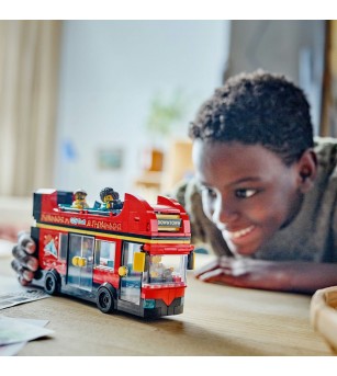 LEGO City: Autobuz turistic rosu cu etaj - 60407, 384 piese, 7 + ani - LEGO City
