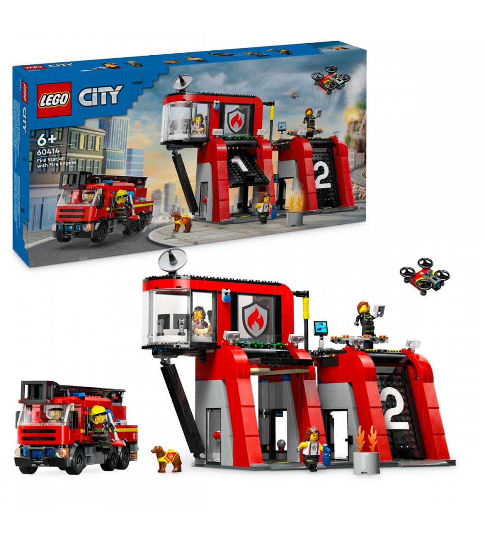 LEGO City: Statie si camion de pompieri - 60414, 843 piese, 6 + ani - LEGO City LEGO City: Statie si camion de pompieri - 60414, 843 piese, 6 + ani - LEGO City