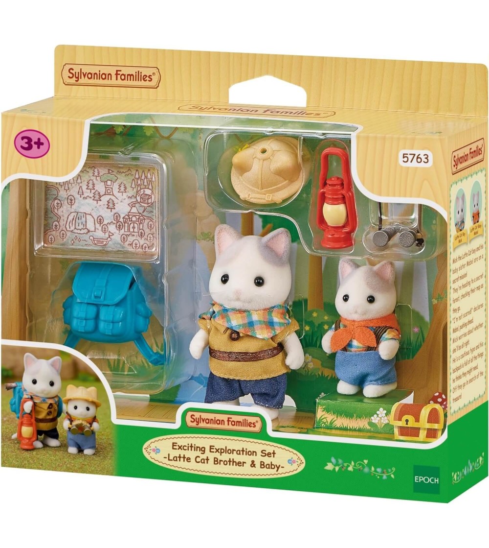 Sylvanian Families 5763 - Set de explorare cu frații pisică latte - Figurine
