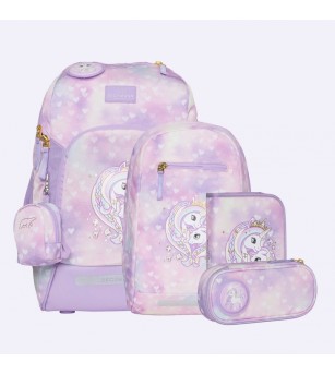 Ghiozdan, rucsac ergonomic cu perna de aer, set Active Air FLX 6 piese, Unicorn Princess Purple - Ghiozdane