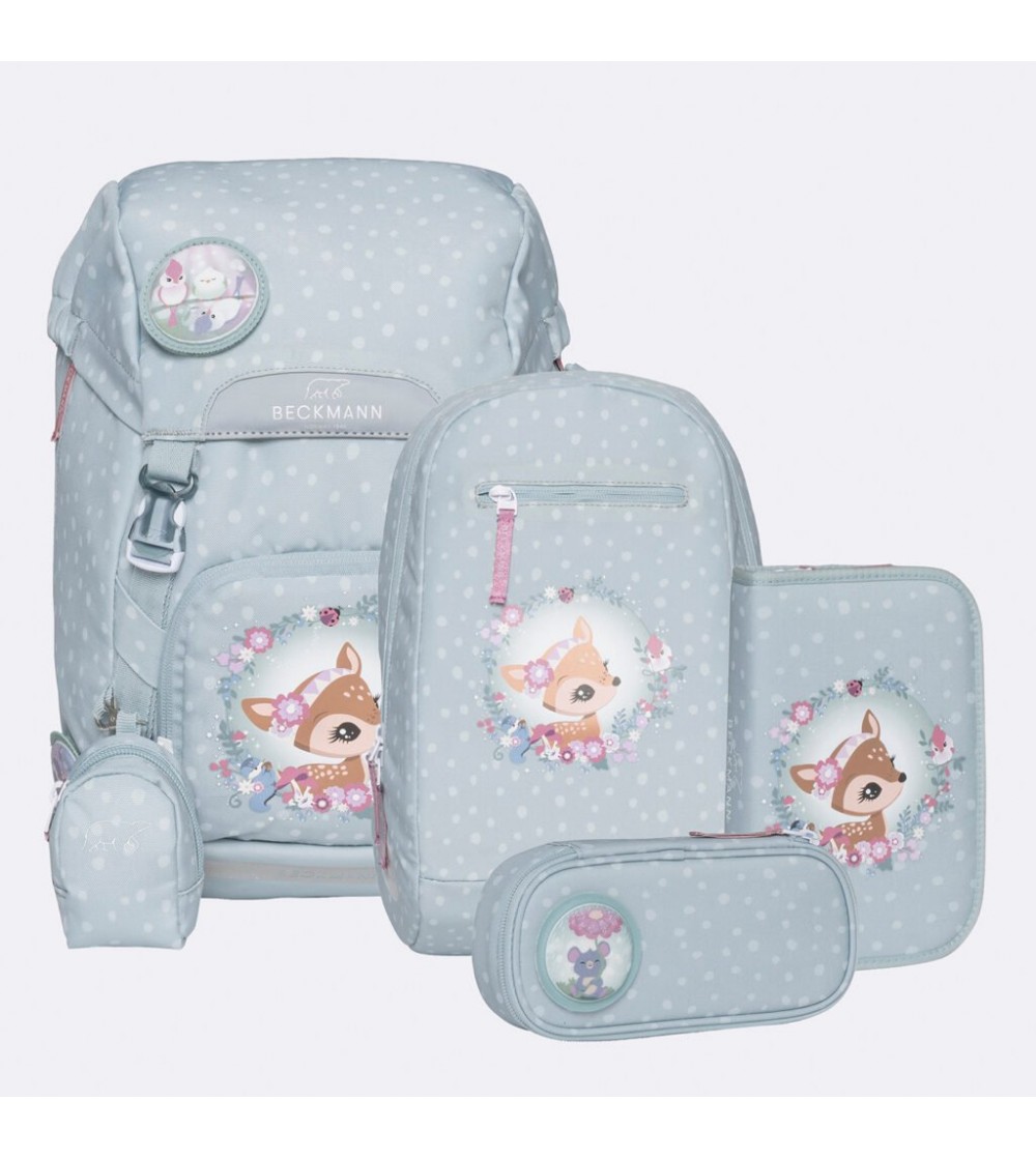 Ghiozdan, rucsac ergonomic, set clasic 6 piese, Forest Deer Dusty Mint - Ghiozdane Ghiozdan, rucsac ergonomic, set clasic 6 piese, Forest Deer Dusty Mint - Ghiozdane