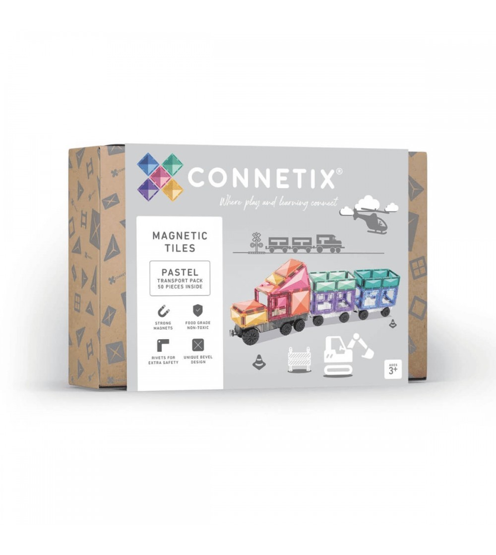 Set Connetix 50 piese magnetice de construcție, Pastel Transport Pack - Jucarii magnetice