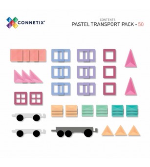 Set Connetix 50 piese magnetice de construcție, Pastel Transport Pack - Jucarii magnetice