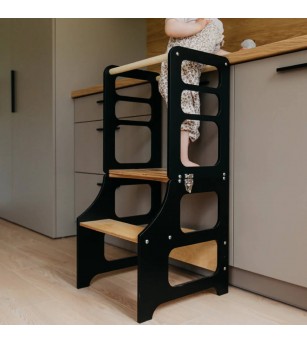Learning Tower pliabil Duck Woodworks, negru - Learning tower Learning Tower pliabil Duck Woodworks, negru - Learning tower
