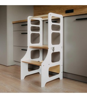 Learning Tower pliabil Duck Woodworks, alb - Learning tower