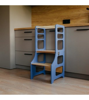 Learning Tower pliabil cu tobogan Duck Woodworks, blue - Learning tower Learning Tower pliabil cu tobogan Duck Woodworks, blue - Learning tower