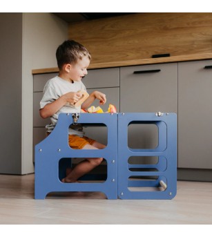 Learning Tower pliabil cu tobogan Duck Woodworks, blue - Learning tower Learning Tower pliabil cu tobogan Duck Woodworks, blue - Learning tower