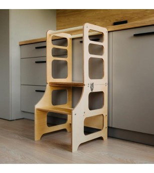 Learning Tower pliabil cu tobogan Duck Woodworks, natur - Learning tower Learning Tower pliabil cu tobogan Duck Woodworks, natur - Learning tower