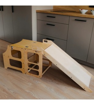 Learning Tower pliabil cu tobogan Duck Woodworks, natur - Learning tower Learning Tower pliabil cu tobogan Duck Woodworks, natur - Learning tower