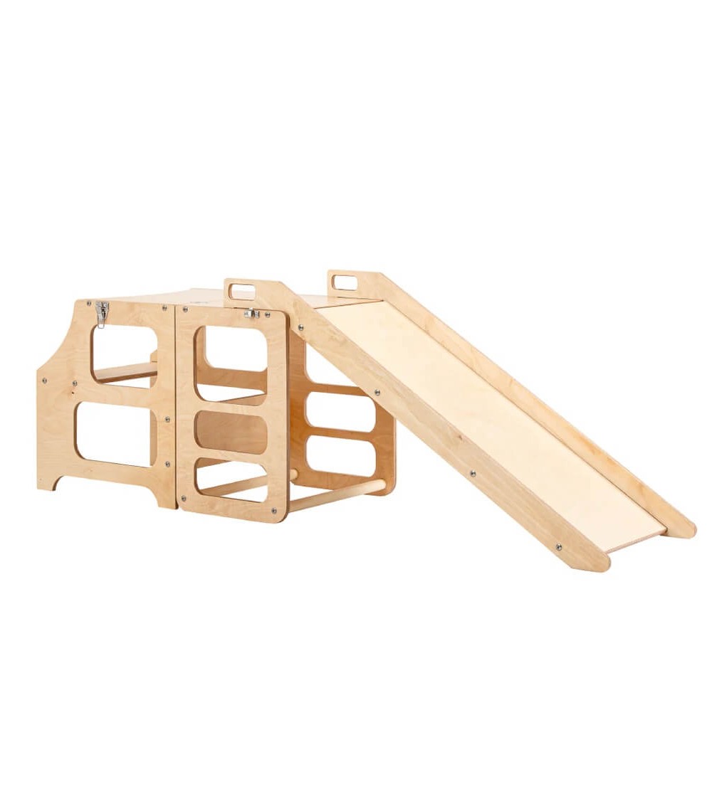Learning Tower pliabil cu tobogan Duck Woodworks, natur - Learning tower Learning Tower pliabil cu tobogan Duck Woodworks, natur - Learning tower