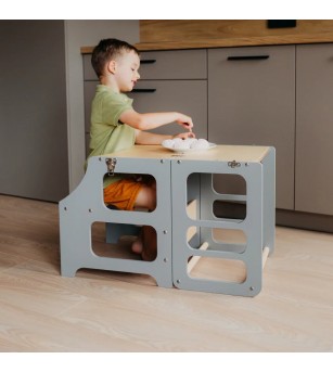 Learning Tower pliabil cu tobogan Duck Woodworks, gri - Learning tower