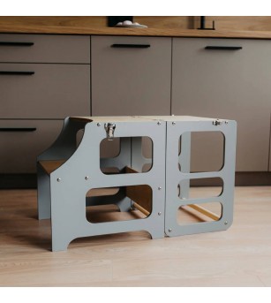 Learning Tower pliabil cu tobogan Duck Woodworks, gri - Learning tower