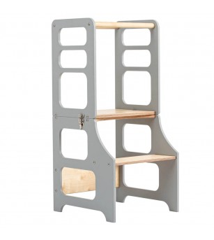 Learning Tower pliabil cu tobogan Duck Woodworks, gri - Learning tower
