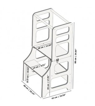 Learning Tower pliabil cu tobogan Duck Woodworks, gri - Learning tower