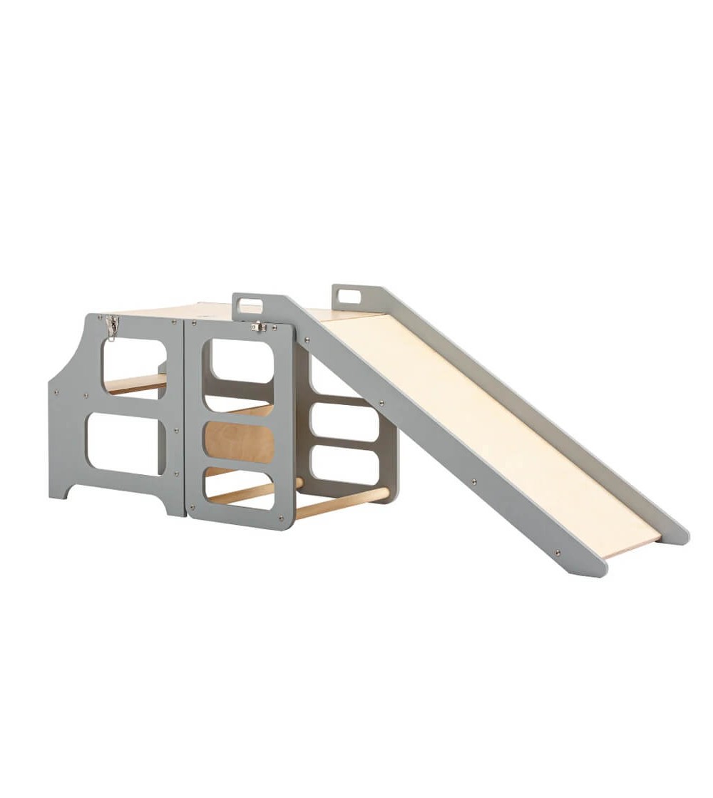 Learning Tower pliabil cu tobogan Duck Woodworks, gri - Learning tower