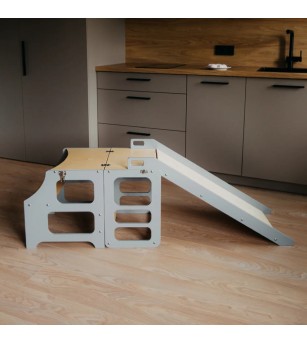 Learning Tower pliabil cu tobogan Duck Woodworks, gri - Learning tower