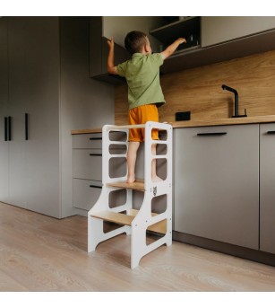 Learning Tower pliabil cu tobogan Duck Woodworks, alb - Learning tower Learning Tower pliabil cu tobogan Duck Woodworks, alb - Learning tower