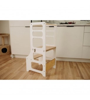 Learning Tower pliabil cu tobogan Duck Woodworks, alb - Learning tower Learning Tower pliabil cu tobogan Duck Woodworks, alb - Learning tower