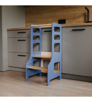 Learning Tower reglabil pe înălțime Duck Woodworks, blue - Learning tower