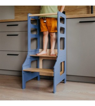 Learning Tower reglabil pe înălțime Duck Woodworks, blue - Learning tower