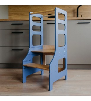 Learning Tower reglabil pe înălțime Duck Woodworks, blue - Learning tower