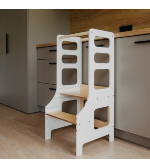 Learning Tower reglabil pe înălțime Duck Woodworks, alb - Learning tower