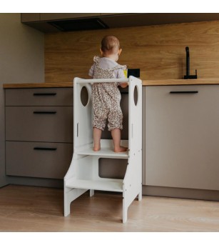 Learning Tower reglabil pe înălțime Duck Woodworks, alb - Learning tower