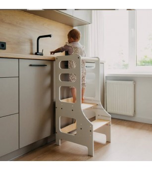 Learning Tower reglabil pe înălțime Duck Woodworks, alb - Learning tower