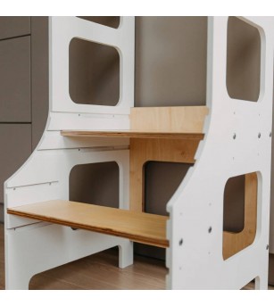 Learning Tower reglabil pe înălțime Duck Woodworks, alb - Learning tower
