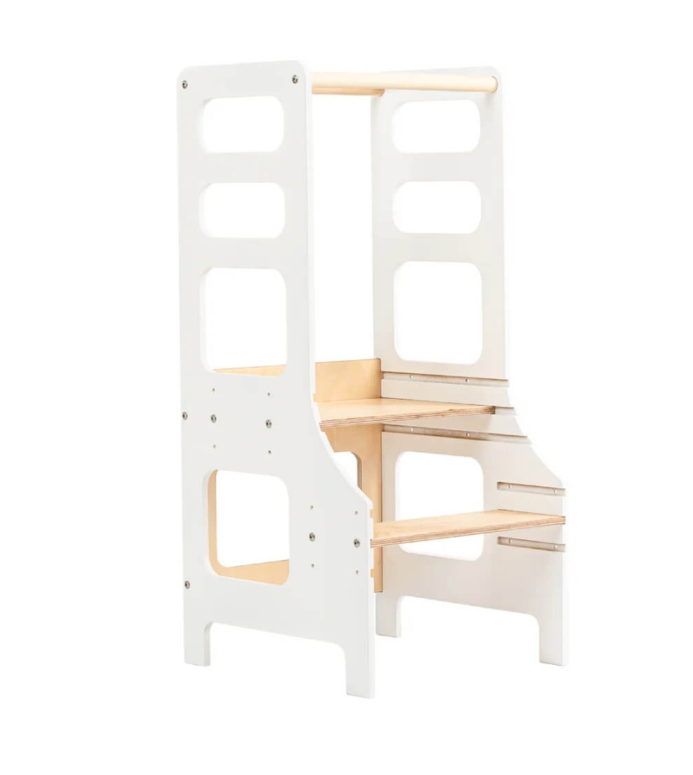 Learning Tower reglabil pe înălțime Duck Woodworks, alb - Learning tower