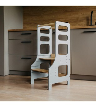 Learning Tower reglabil pe înălțime Duck Woodworks, gri - Learning tower