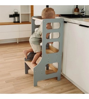 Learning Tower reglabil pe înălțime Duck Woodworks, gri - Learning tower