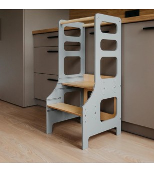 Learning Tower reglabil pe înălțime Duck Woodworks, gri - Learning tower