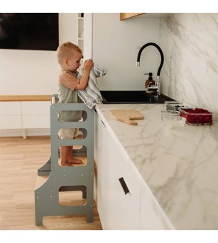 Learning Tower reglabil pe înălțime Duck Woodworks, gri - Learning tower