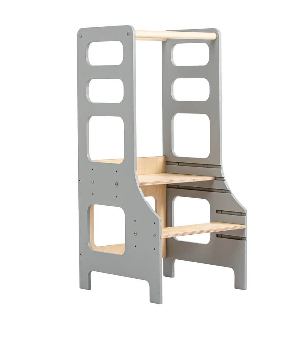 Learning Tower reglabil pe înălțime Duck Woodworks, gri - Learning tower