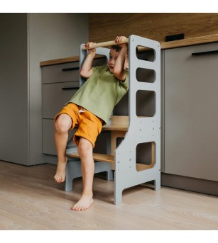 Learning Tower reglabil pe înălțime Duck Woodworks, gri - Learning tower