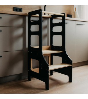 Learning Tower reglabil pe înălțime Duck Woodworks, negru - Learning tower