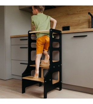 Learning Tower reglabil pe înălțime Duck Woodworks, negru - Learning tower